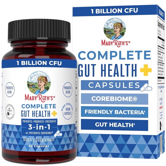 MaryRuth's 3-in-1 Complete Gut Health SCFA Butyrate Capsules Vegan Dairy-Free for Digestive Health, Unisex, Adults Ages 18+, 60 Count
