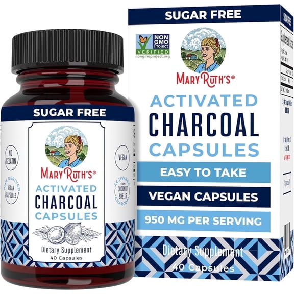 MaryRuth's Activated Charcoal Capsules Derived from Coconut Shells,Non-GMO, Gluten Free, Adults, 40 Count
