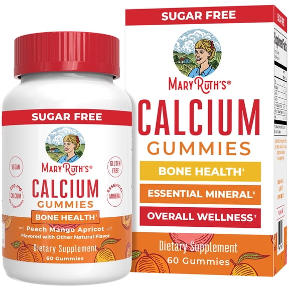 MaryRuth's Adult Calcium Gummy, Bone Health & Support, Peach Mango Apricot Flavored, Vegan, Gluten Free, 60 Count