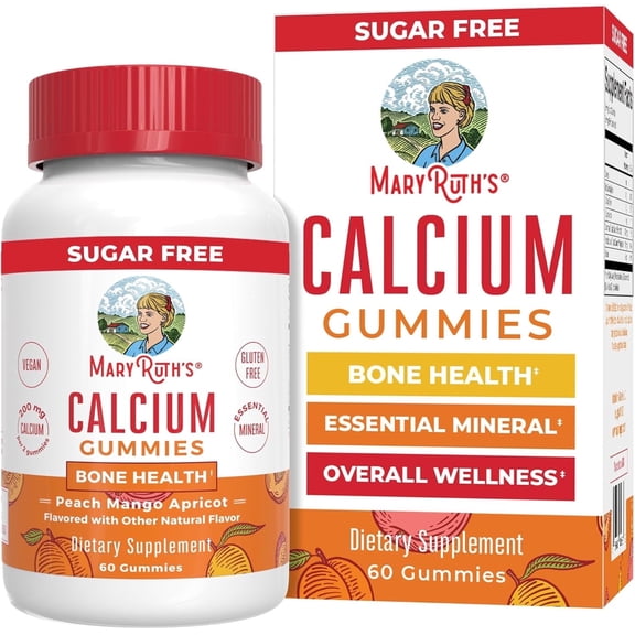MaryRuth's Adult Calcium Gummy, Bone Health & Support, Peach Mango Apricot Flavored, Vegan, Gluten Free, 60 Count