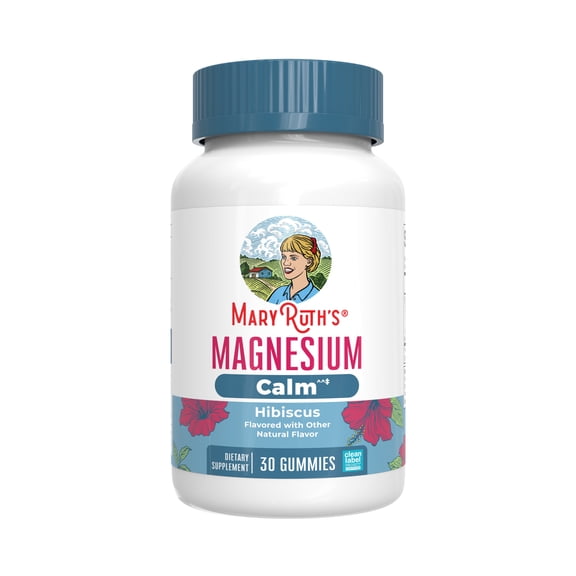 MaryRuth Organics Adult Magnesium Calm Gummies for Bone and Joint Health, Mineral Supplements, Hibiscus, 30 Count