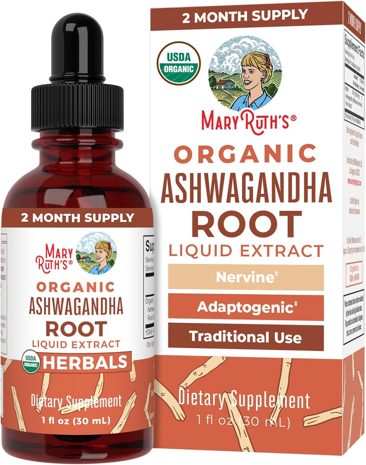 MaryRuth's Ashwagandha Root USDA Organic Ashwagandha Liquid Drops Stress Relief, Natural Calm, Relaxation and Mood Support Supplement Adaptogenic Nervine Vegan Non-GMO 60 Servings
