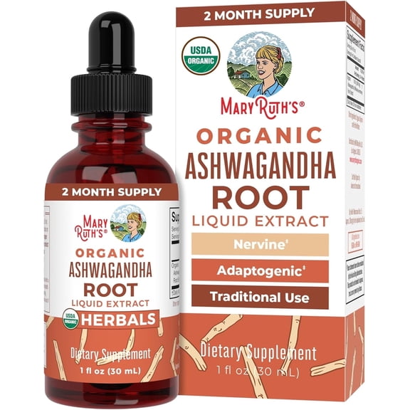 MaryRuth Organics Ashwagandha Root Liquid Drops Stress Relief USDA Organic Vegan 60 Servings 1 Count