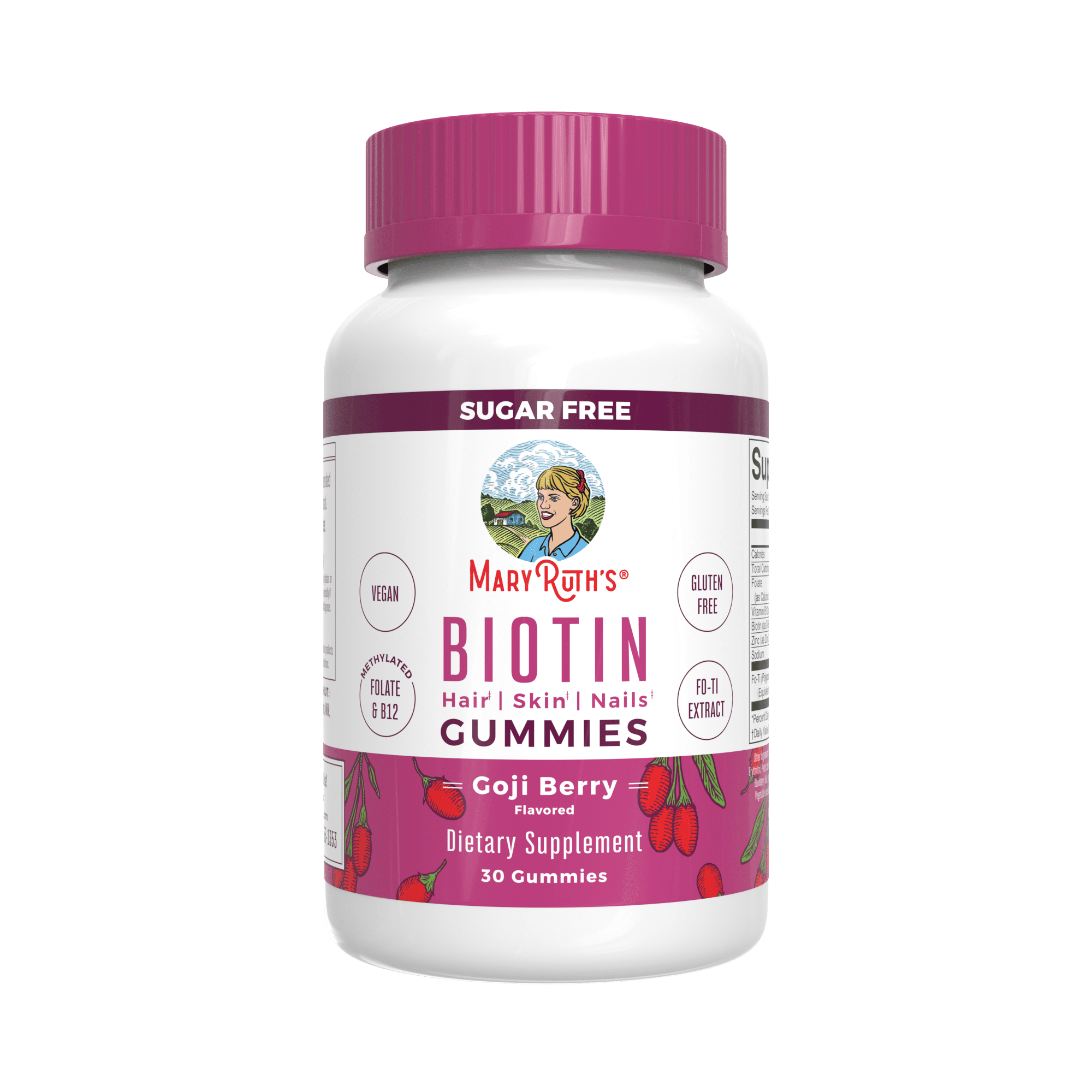 MaryRuth's Biotin Gummies, Supports Healthy Hair, Skin & Nails, Sugar-Free, Goji Berry, 30 Count