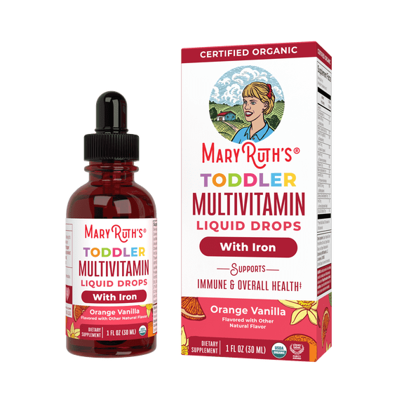 MaryRuth's Toddler Multivitamin Liquid Drops, Ages 1 - 3, USDA Organic, Immune Overall Health, Orange Vanilla, Vegan, Dairy-Free, Gluten-Free, 1 fl oz