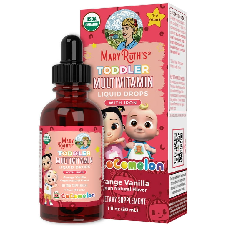MaryRuth Organics Cocomelon Multivitamin with Iron, Organic Immune Support, Orange Vanilla, 1 fl oz