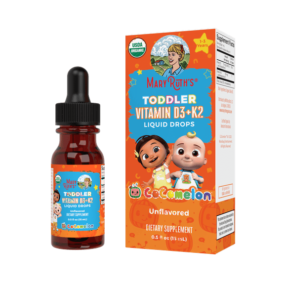 MaryRuth Organics Cocomelon Toddler Vitamin D3+K2 Liquid Drops, Organic, 0.5 fl oz