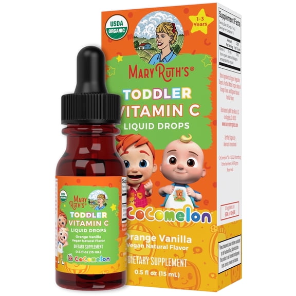 MaryRuth's Cocomelon Vitamin C Liquid Drops for Kids, Ages 1-3, Immune Support, Orange Vanilla Flavor, 15 mL