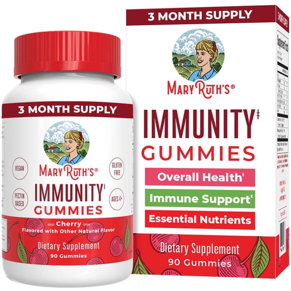 MaryRuth's Immunity Gummies Cherry Flavor for Immune Support Overall Health Vegan Adults & Kids Ages 4+ 90 Count