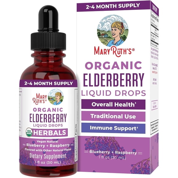 MaryRuth's Elderberry Tincture Liquid Drops, Blueberry + Raspberry Flavor, Vegan, Gluten-Free, Unisex,  1 fl oz