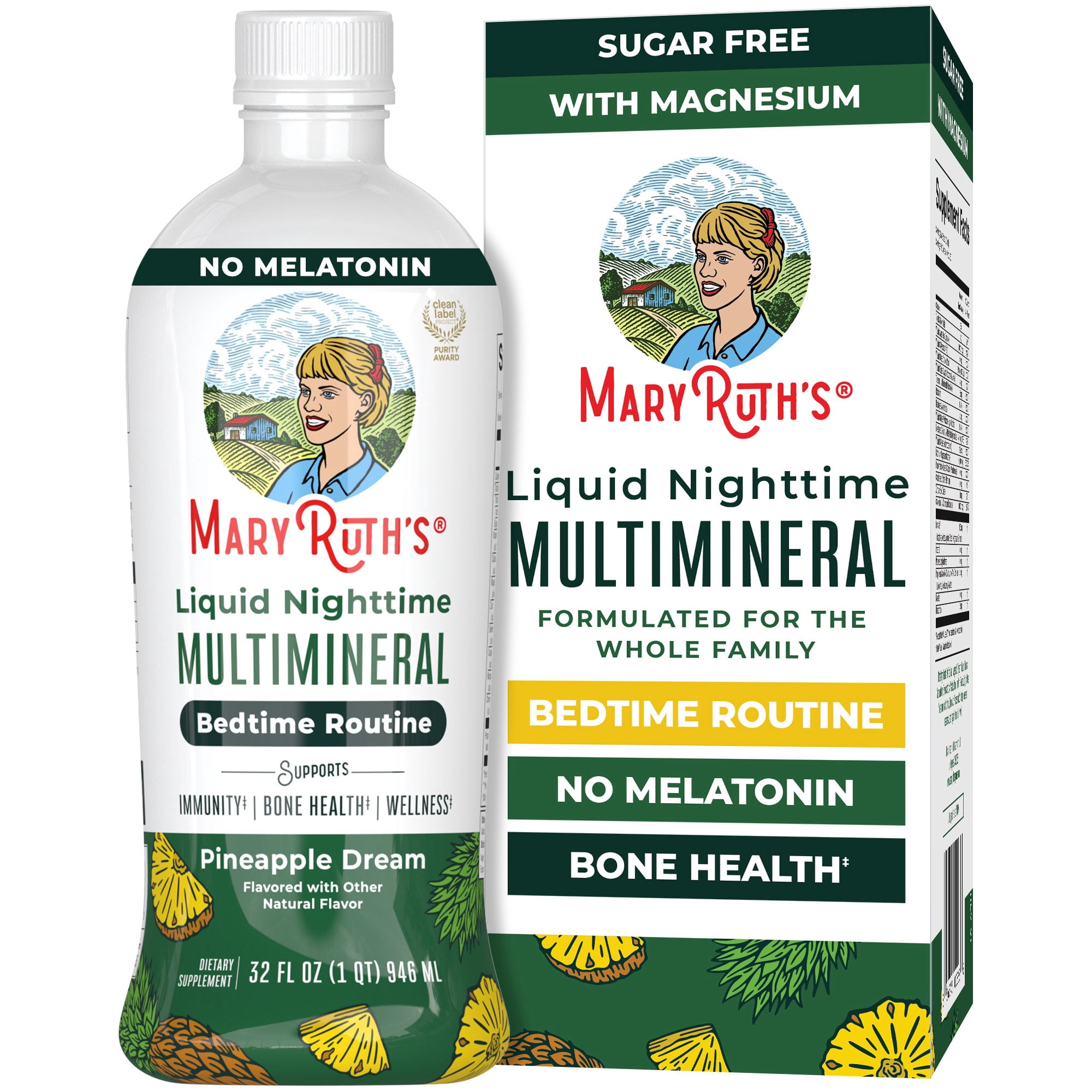 MaryRuth's Family Formulated Liquid Multimineral Supplement for Immune Hair Skin Bone Health, No Melatonin, Pineapple Dream Ages 1+, 32 fl oz