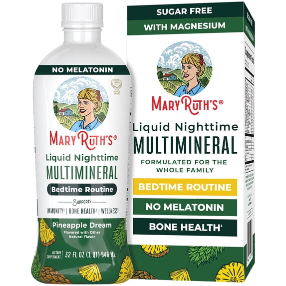 MaryRuth's Family Formulated Liquid Multimineral Supplement for Immune Hair Skin Bone Health, No Melatonin, Pineapple Dream Ages 1+, 32 fl oz