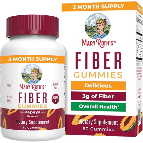 MaryRuth's Fiber Gummies for Adults, Papaya Flavor, Vegan, Non-GMO, Clean Label Project Verified, 60 Count