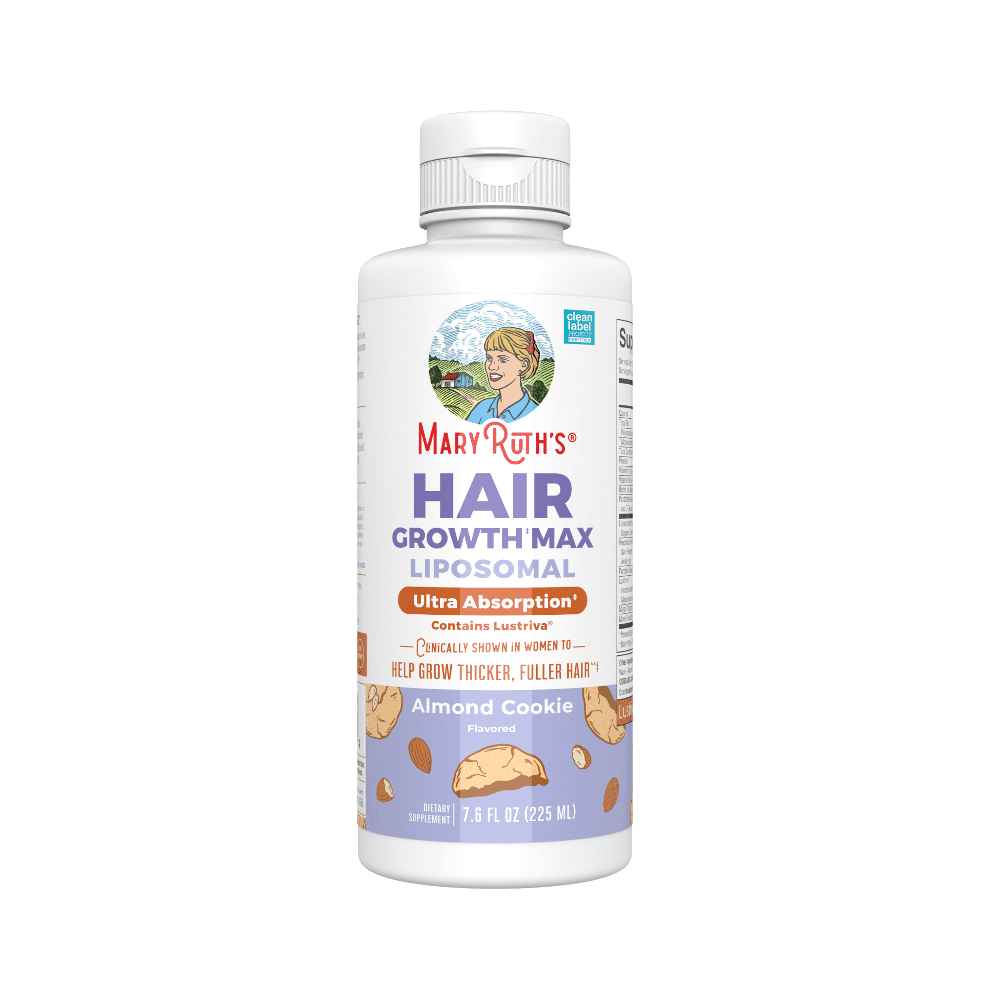 MaryRuth's Hair Growth Max Liposomal, Ultra Absorption, Contains Lustriva, 7.6 fl oz, Almond Cookie