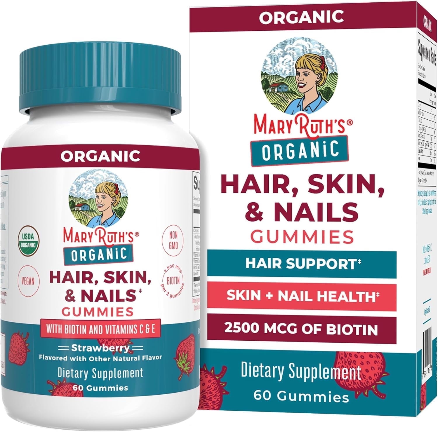MaryRuth's Hair, Skin and Nails Biotin Gummies, Adult Vegan, 60 Count