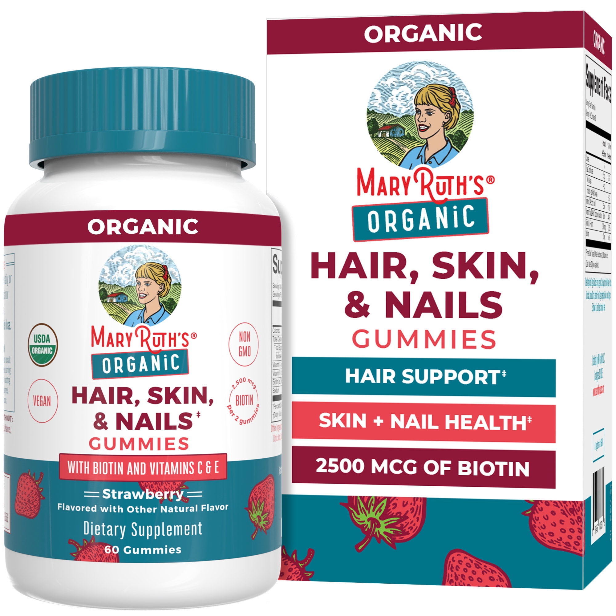 MaryRuth's Hair, Skin and Nails Biotin Gummies, Adult Vegan, 60 Count