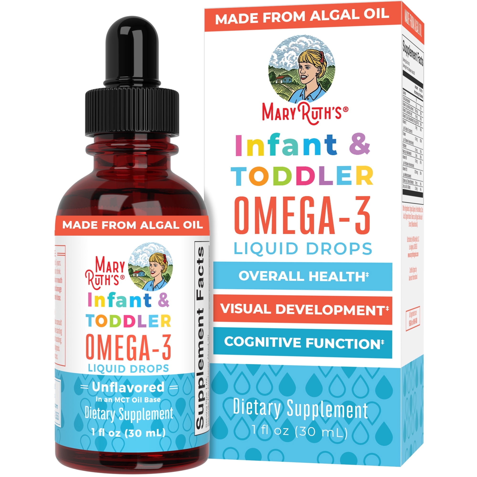 MaryRuths Omega-3 Liquid Drops, Unflavored, 1 oz, BABY, VEGAN, DHA