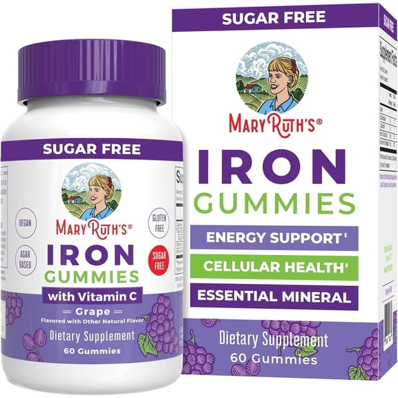 MaryRuth's Iron Gummies for Adults & Teens, Vegan, Cellular Health, Vitamin C, 60 Count