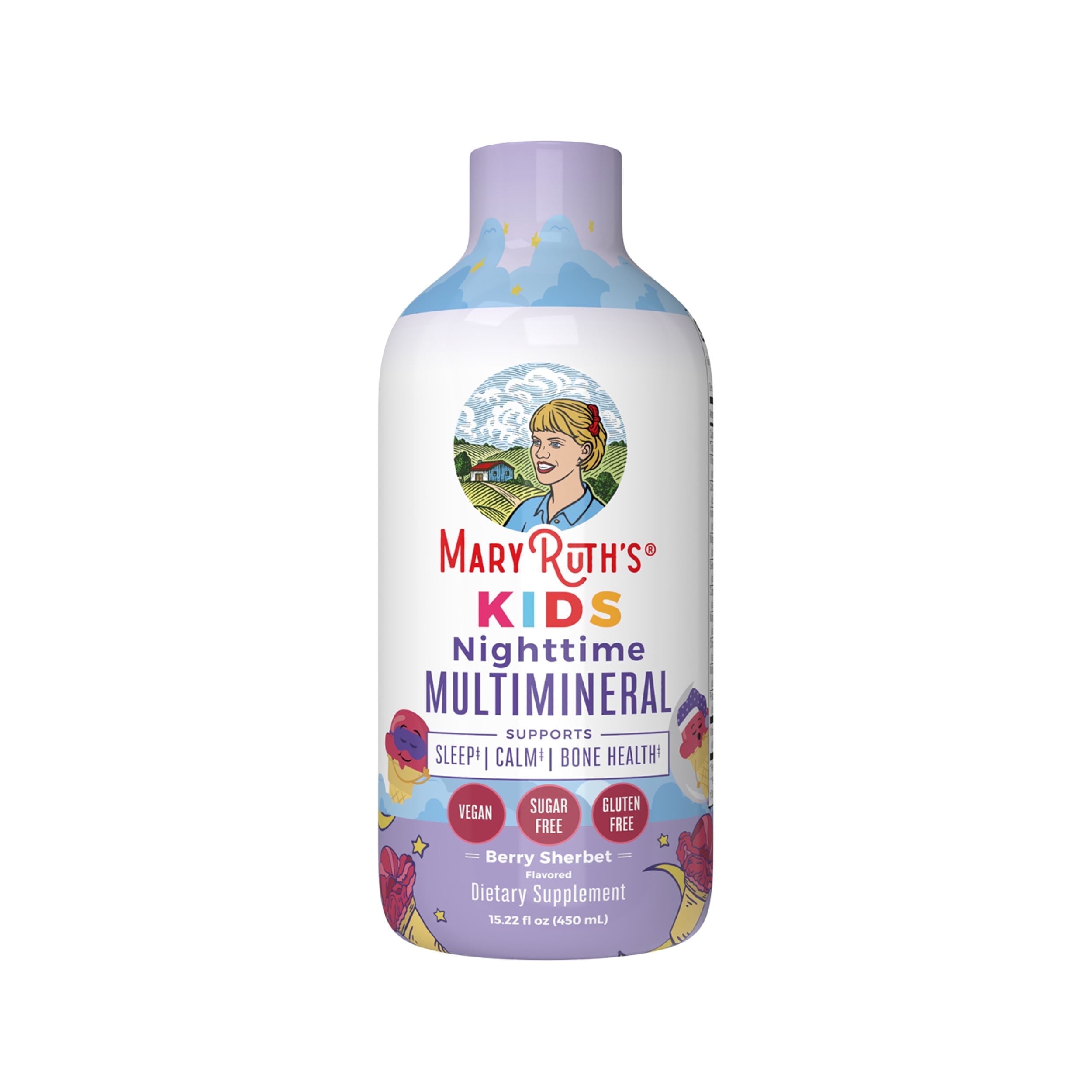 MaryRuth's Kids Liquid Nighttime Multimineral Supplement for Children's Health Ages 1+, Sugar Free, Vegan, Gluten-Free, Dairy-Free, Berry Sherbet, 15.22 fl oz