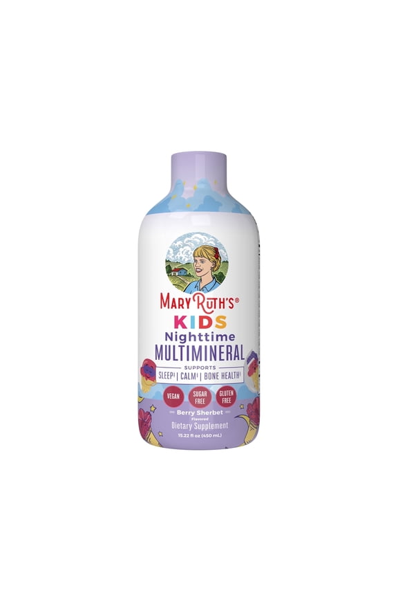 MaryRuth's Kids Liquid Nighttime Multimineral Supplement for Children's Health Ages 1+, Sugar Free, Vegan, Gluten-Free, Dairy-Free, Berry Sherbet, 15.22 fl oz