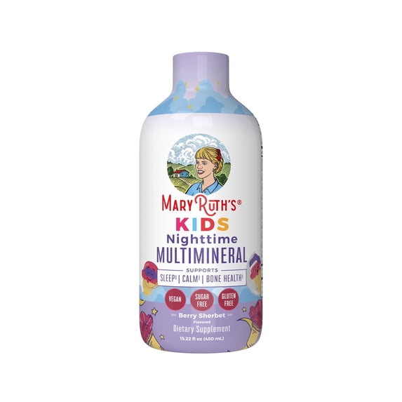 MaryRuth Organics Kids Liquid Nighttime Multimineral for Children's Health, Berry Sherbet, Sugar Free, 15.22 fl oz