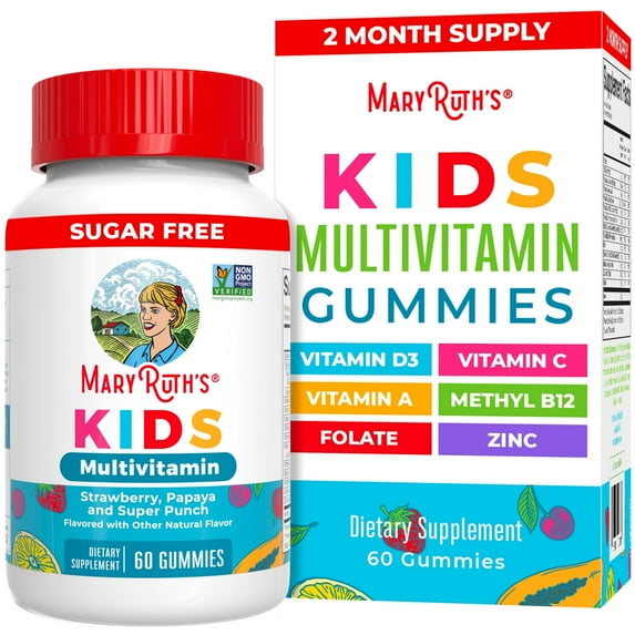 MaryRuth's Kids Multivitamin Gummies, Strawberry, Papaya, and Super Punch, 60 Count, Gluten Free, Vegan