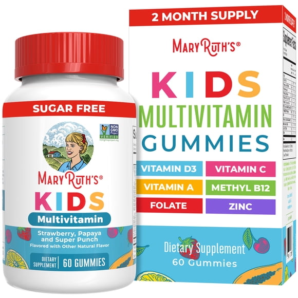 MaryRuth's Kids Multivitamin Gummies, Strawberry, Papaya, and Super Punch, 60 Count, Gluten Free, Vegan