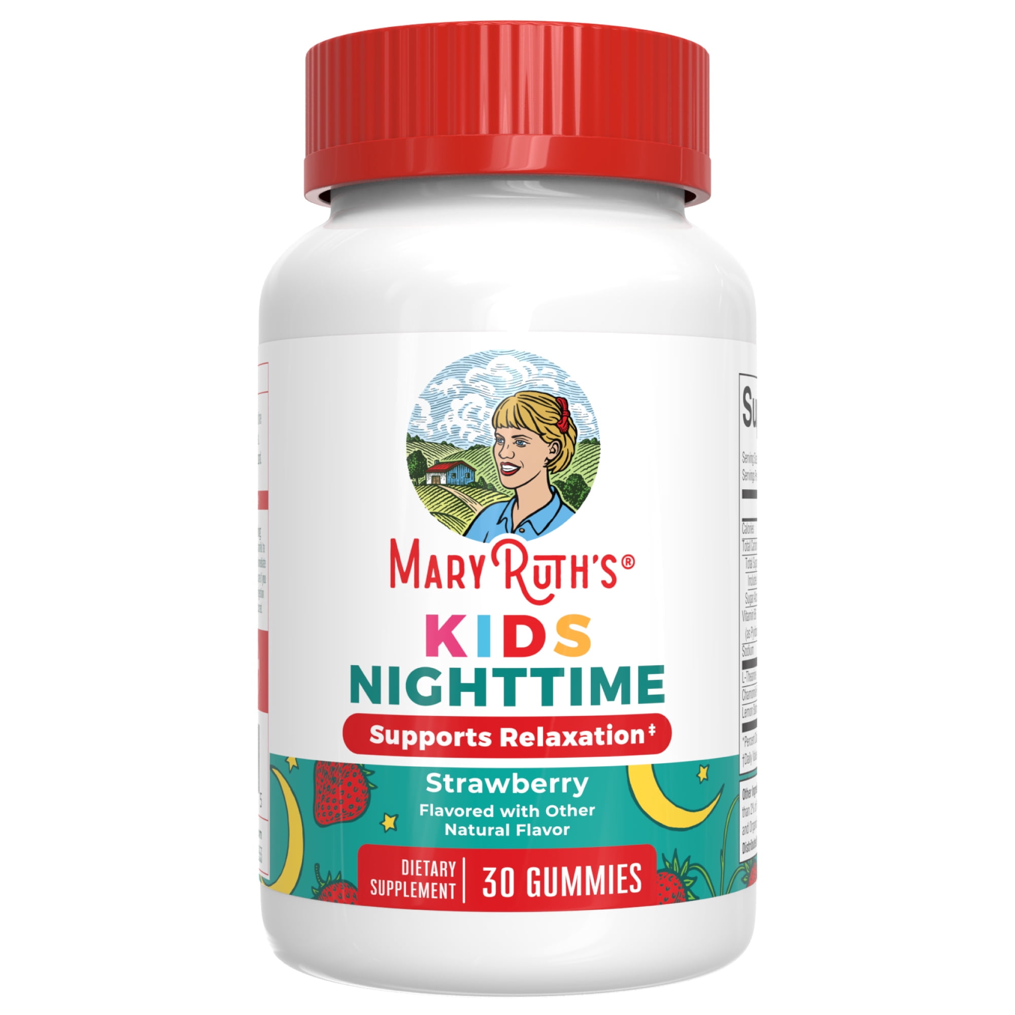 MaryRuth Organics Kids Nighttime Gummies, Strawberry, 30 Count, Sleep Support Supplement, L-Theanine