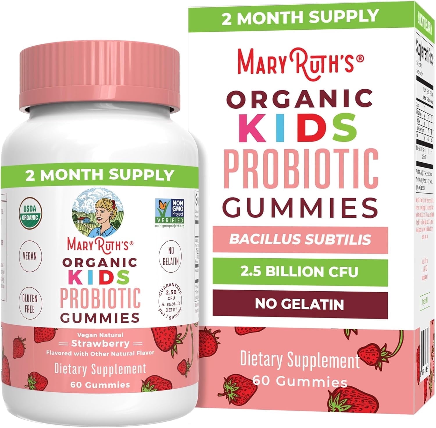 MaryRuth's Kids Probiotic Gummies USDA Organic Strawberry Flavor Vegan Dairy-Free Gluten-Free 60 Count
