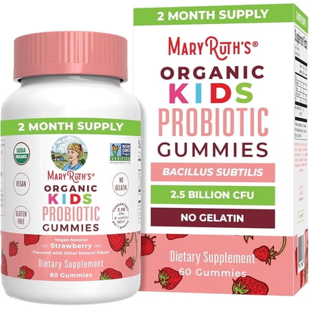 MaryRuth's Kids Probiotic Gummies USDA Organic Strawberry Flavor Vegan Dairy-Free Gluten-Free 60 Count