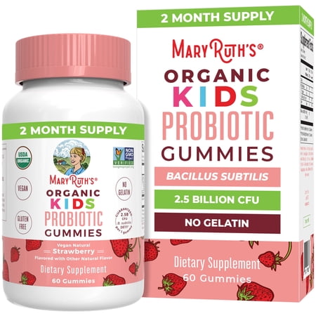 MaryRuth's Kids Probiotic Gummies USDA Organic Strawberry Flavor Vegan Dairy-Free Gluten-Free 60 Count