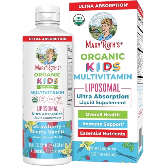 MaryRuth's Kids Multivitamin Liposomal, Vegan, Sugar-Free Vitamins for Kids Ages 4+ , 2 Month Supply, 15.22 Fl Oz