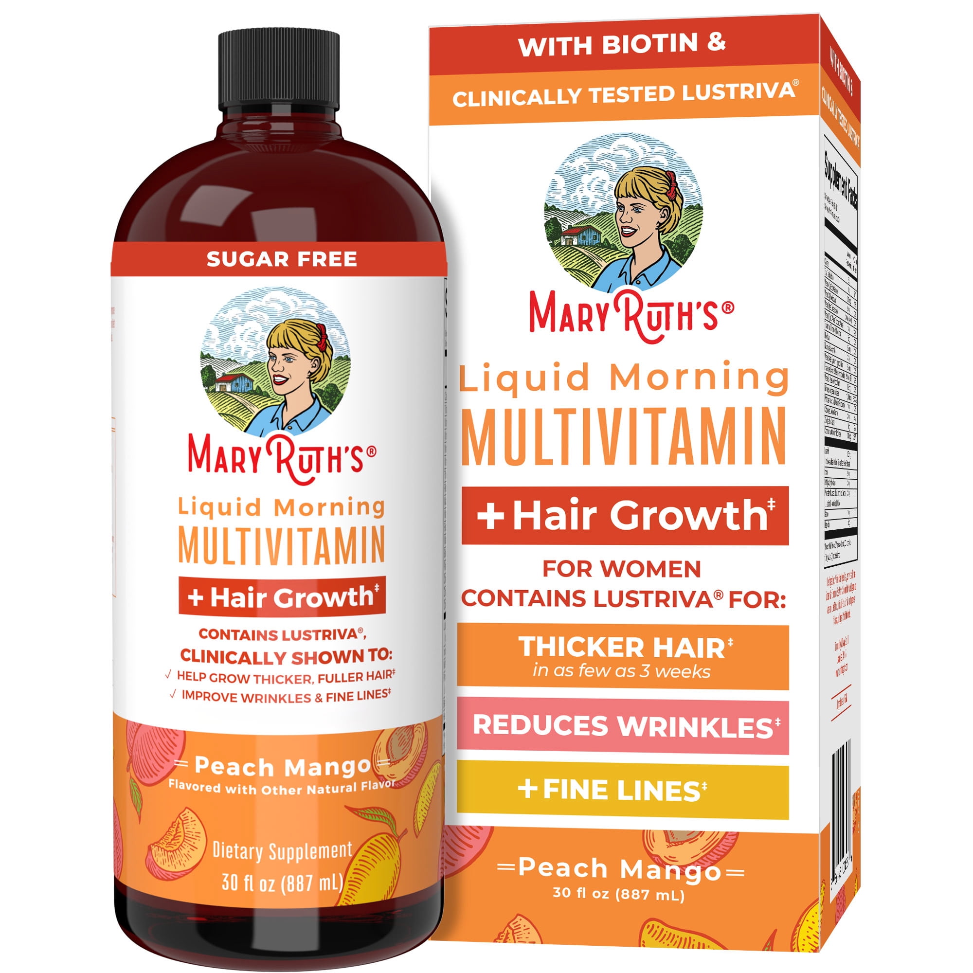 MaryRuths Liquid Multivitamin + Hair Growth | Clinically Tested for Thicker Hair & Facial Wrinkles in Women | Biotin 10000mcg | Lustriva Hair Growth Supplements | Skin Care | Ages 18+ | 30 Fl Oz