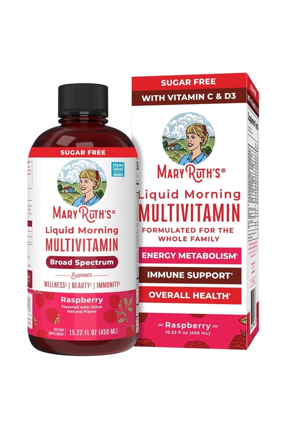 Liquid Morning Multivitamin, Adults and Kids, General Health and Wellness, Immune Support, Overall Health, Vegan, Raspberry, 15.22 fl oz