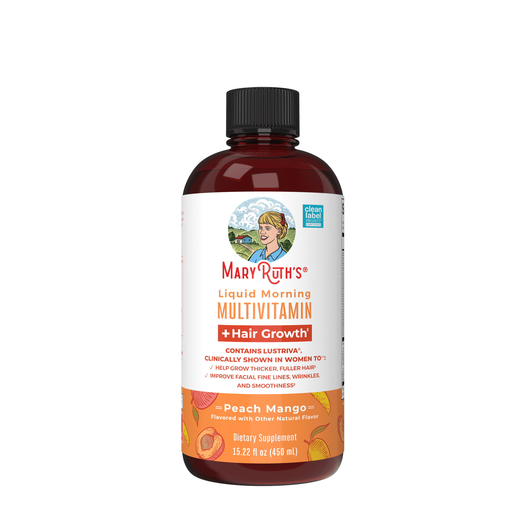 MaryRuth's Liquid Multivitamin + Lustriva Hair Growth Thickness in Women's hair Biotin 10000mcg Vitamin D B Vitamins Ages 18+ 15.22 fl oz