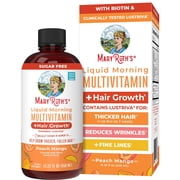 MaryRuth's Liquid Multivitamin + Hair Growth with Biotin 10000MCG, Lustriva, Vegan Gluten-Free, Peach Mango Flavor, Adults Ages 18+, 15.22 fl oz