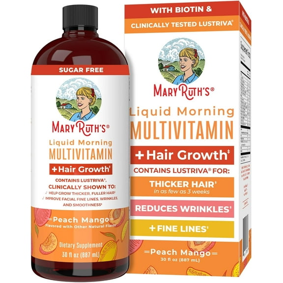 MaryRuth's Liquid Multivitamin +  Hair Growth | Clinically Tested for Thicker Hair & Facial Wrinkles in Women | Biotin 10000mcg | Lustriva Hair Growth Supplements | Skin Care | Ages 18+ | 30 Fl Oz