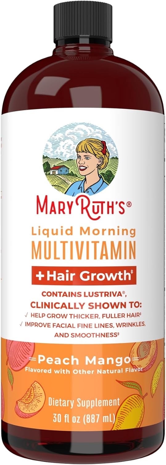 MaryRuth's Liquid Multivitamin + Lustriva Hair Growth Thickness in Women's hair Biotin 10000mcg Vitamin D B Vitamins Ages 18+ 30 fl oz
