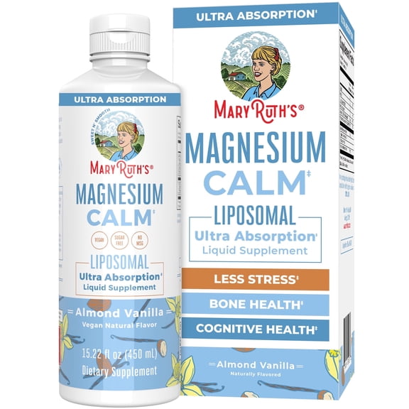 MaryRuth's Magnesium Calm Liposomal High Absorption Supplement, Almond Vanilla Flavor, Vegan, Gluten-Free, Unisex, Ages 14+, 15.22 fl oz