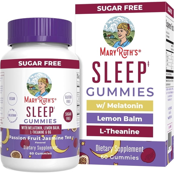 MaryRuth's Melatonin Gummies for Relaxation & Sleep Support with Lemon Balm, L-Theanine, Vitamin B6, 60 Count