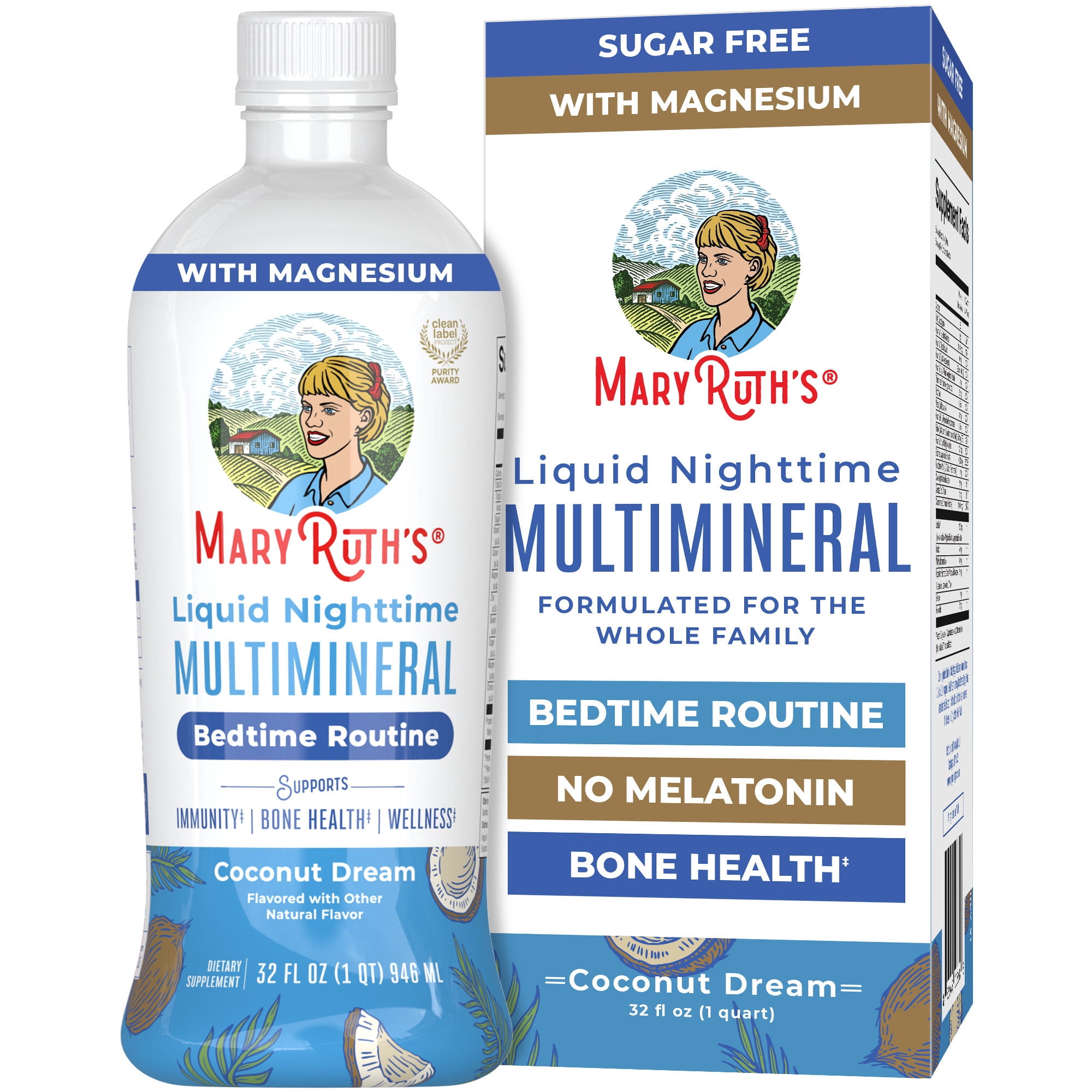 MaryRuth's Nighttime Multimineral Magnesium Supplement, Coconut, Vegan, Sugar Free, Gluten-Free, Liquid, 32 Fl Oz
