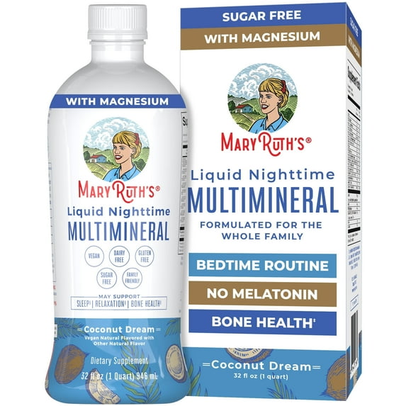 MaryRuth's Nighttime Multimineral Magnesium Supplement, Coconut, Vegan, Sugar Free, Gluten-Free, Liquid, 32 Fl Oz