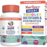 MaryRuths Toddler Multivitamin Gummies & Postbiotics Ages 2-3 USDA Organic Immune Support Overall Health Vegan Non-GMO Mixed Berry & Cherry 60 Count