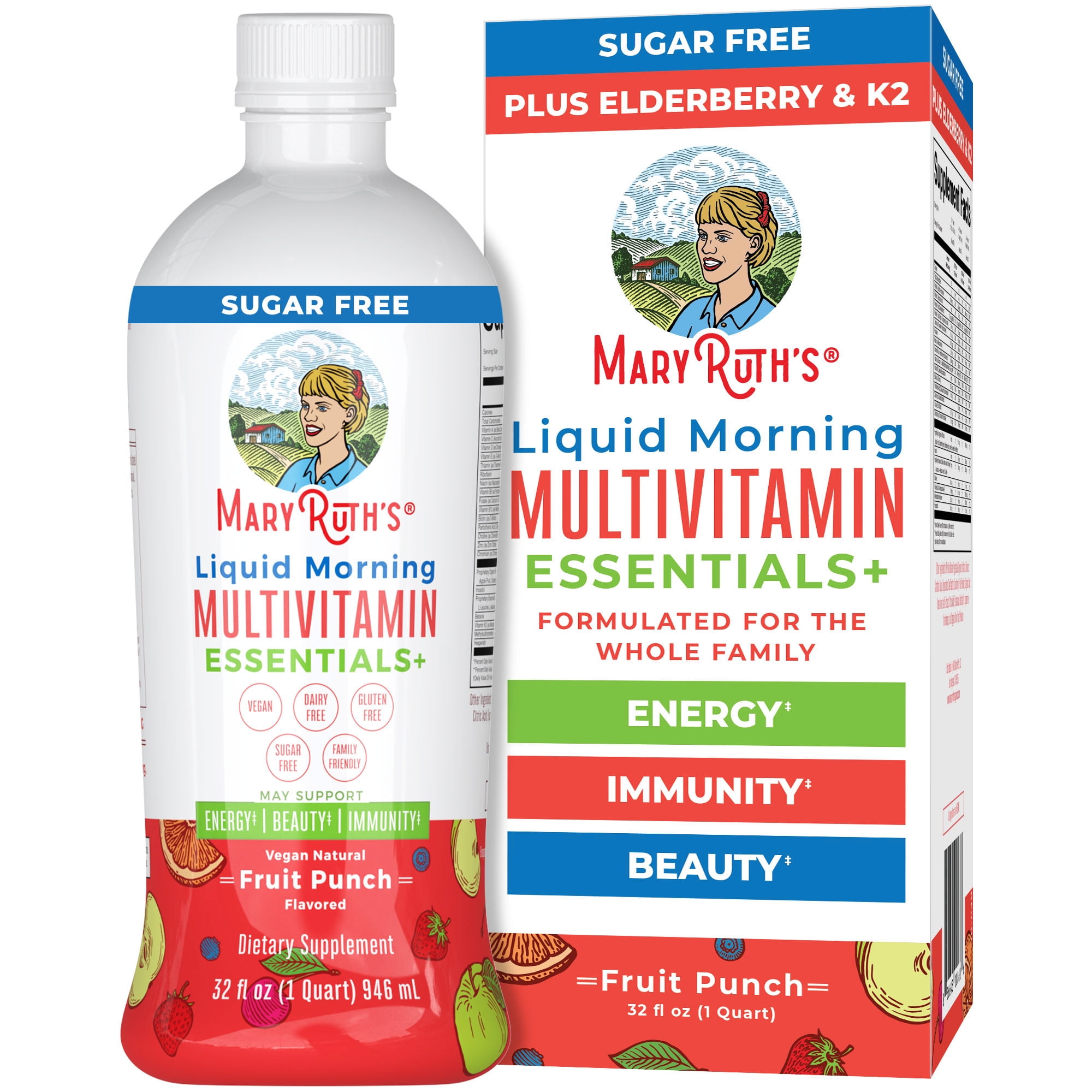 MaryRuth's Multivitamin for Women Men Kids | No Added Sugar | Vitamin A C D E B6 B12 Biotin Zinc | Mens Womens Multivitamin | Immune Support + Energy | Daily Vitamins for Ages 1+ | Vegan | 32 Fl Oz