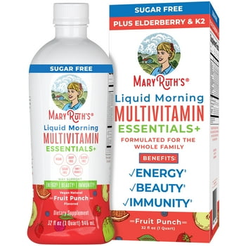 MaryRuth's Multivitamin for Women Men Kids | No Added Sugar | Vitamin A C D E B6 B12 Biotin Zinc | Mens Womens Multivitamin | Immune Support + Energy | Daily Vitamins for Ages 1+ | Vegan | 32 Fl Oz