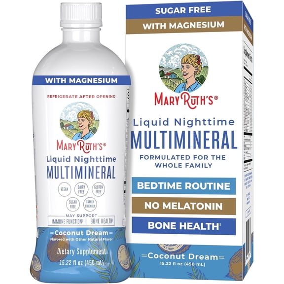 MaryRuth's Nighttime Liquid Multimineral, Magnesium Citrate, No Melatonin, Calm, Sugar Free, Vegan, Coconut, 15.22 fl oz