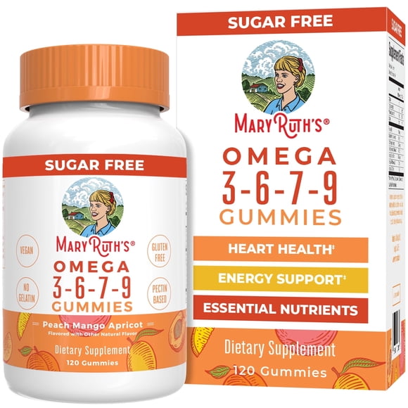 MaryRuth's Omega 3-6-7-9 Gummies, Dietary Supplement, Heart Health, Energy Support, Vegan, Gluten-Free, Dairy-Free, 120 Count