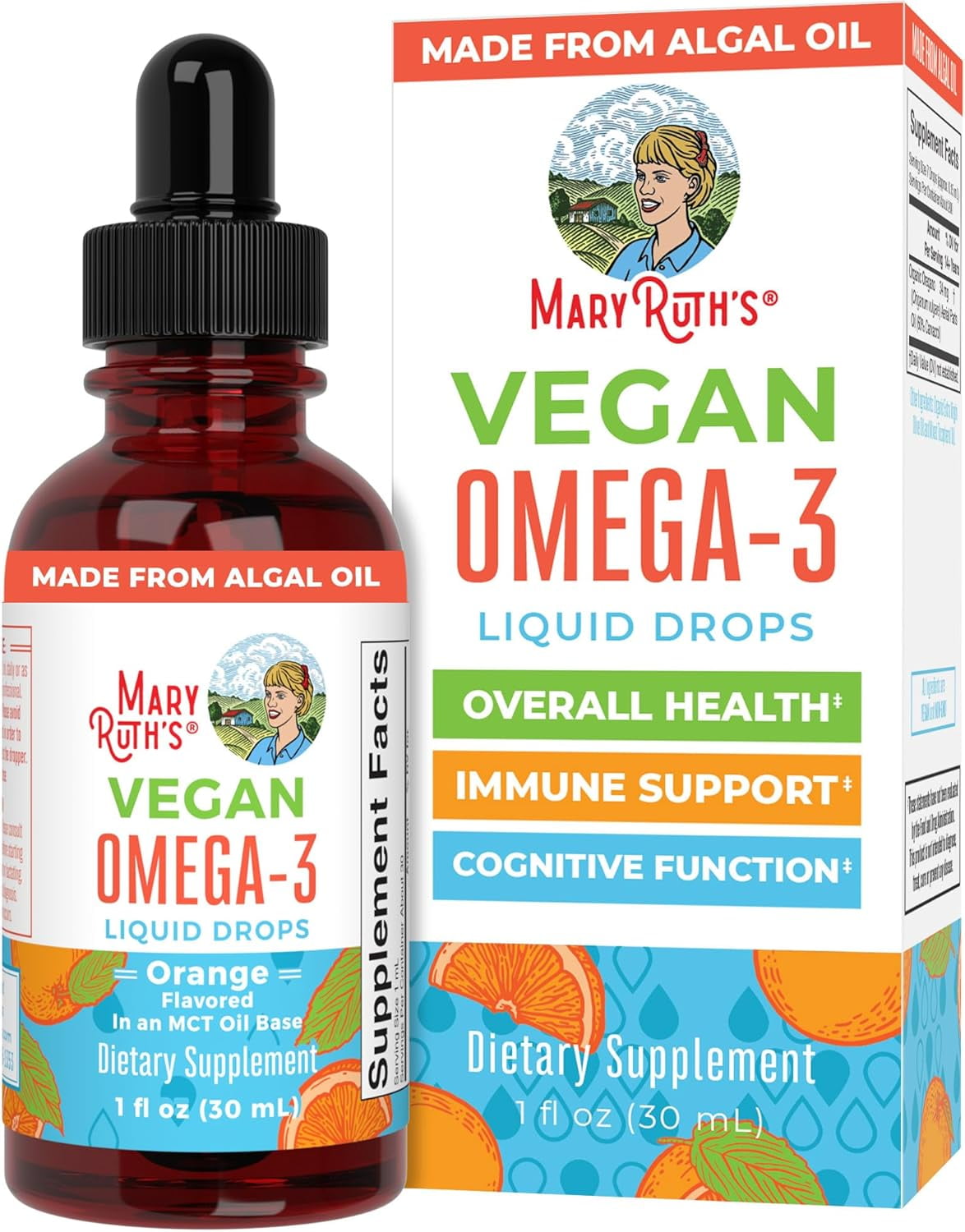 MaryRuth's Vegan Omega-3 DHA Liquid Drops, Orange, 1 oz