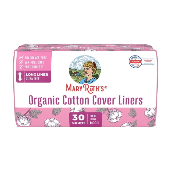MaryRuth's Organic Cotton Cover Liner, Long, Ultra Thin, 30 Pads