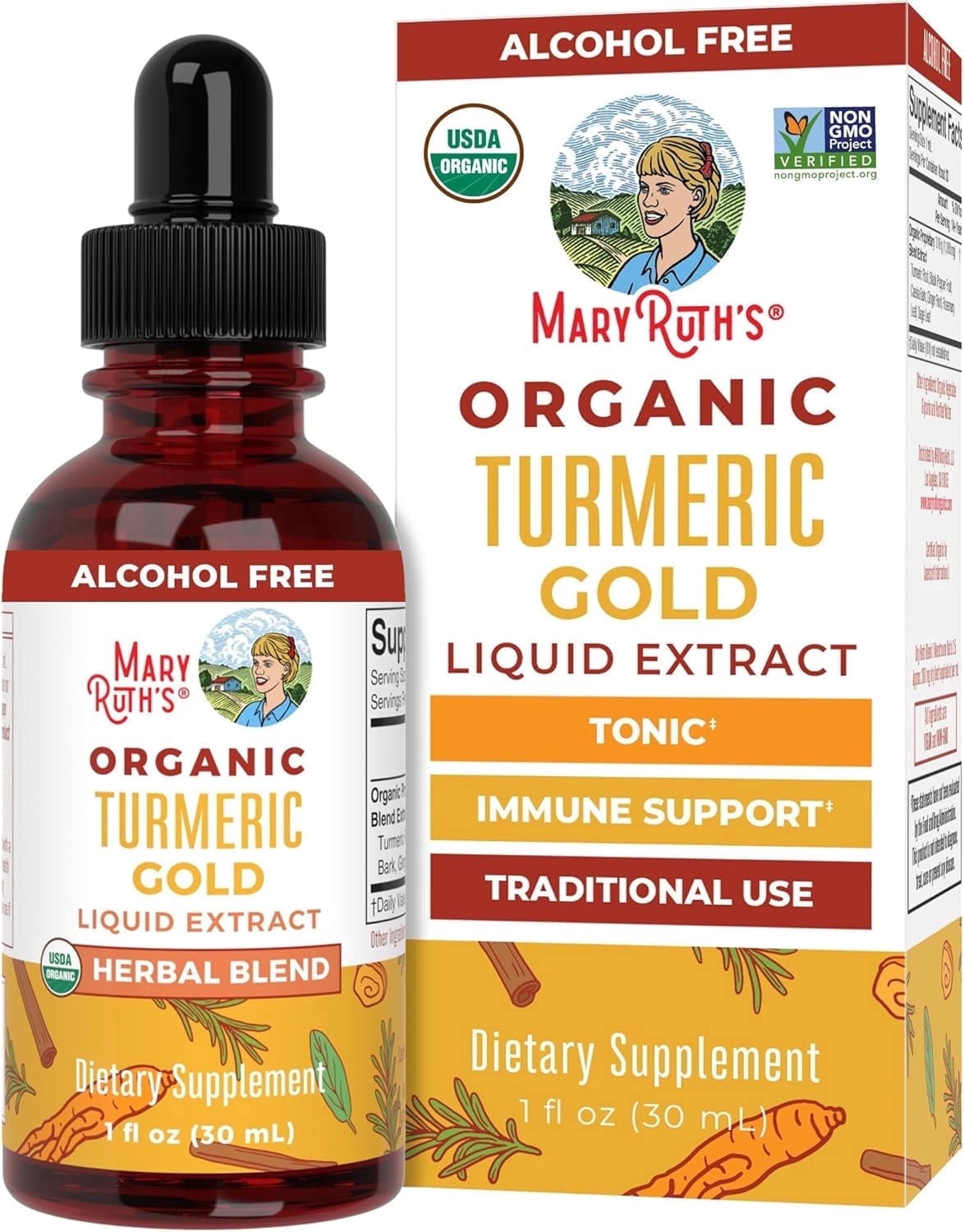 MaryRuth's Turmeric Gold Liquid Drops Vegan, Gluten-Free, Dairy-Free Herbal Supplement for Digestion and Joint Health, Unisex, 1-Count, 1 fl oz